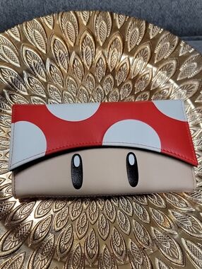 Red Mushroom Clutch Wallet with Beige Face